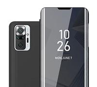 Cadorabo Custodia compatibile con Xiaomi RedMi NOTE 10 PRO in TORMALINA NERA - Clear View Specchio Coperchio protettivo con funzione di supporto Protezione a 360 gradi