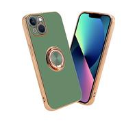 CADORABO Custodia con anello con protezione per la fotocamera e supporto magnetico per l'auto Cover per Apple iPhone 13, Glossy Verde Chiaro - Oro