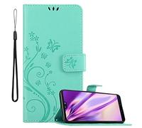Cadorabo Custodia Libro compatibile con Huawei P20 in TURCHESE FIORE - in Design di Fiore con Chiusura Magnetica, Funzione Stand e 3 Vani di Carte - Portafoglio Cover Case Wallet Book Etui Protezione