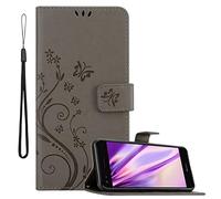 Cadorabo Custodia Libro compatibile con Huawei Y6 PRO 2017 in GRIGIO FIORE - in Design di Fiore con Chiusura Magnetica, Funzione Stand e 3 Vani di Carte - Cover Case Wallet Book Etui Protezione