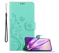 Cadorabo Custodia Libro compatibile con Oppo FIND X3 PRO in TURCHESE FIORE - in Design di Fiore con Chiusura Magnetica, Funzione Stand e 3 Vani di Carte - Cover Case Wallet Book Etui Protezione