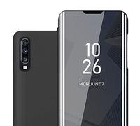 Cadorabo Custodia Libro compatibile con Samsung Galaxy A70 / A70s in TORMALINA NERA - Clear View Mirror - Ultra Sottile Custodia con Funzione di Supporto Protezione a 360 Gradi Stile Pieghevole