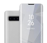 Cadorabo Custodia Libro compatibile con Samsung Galaxy S10 PLUS in AGATA ARGENTO - Clear View Mirror - Ultra Sottile Custodia con Funzione di Supporto Protezione a 360 Gradi Stile Pieghevole