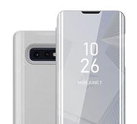 Cadorabo Custodia Libro compatibile con Samsung Galaxy S10e in AGATA ARGENTO - Clear View Mirror - Ultra Sottile Custodia con Funzione di Supporto Protezione a 360 Gradi Stile Pieghevole
