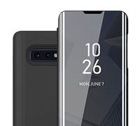 Cadorabo Custodia Libro compatibile con Samsung Galaxy S10e in TORMALINA NERA - Clear View Mirror - Ultra Sottile Custodia con Funzione di Supporto Protezione a 360 Gradi Stile Pieghevole