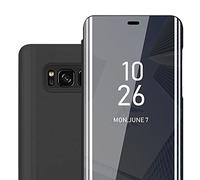 Cadorabo Custodia Libro compatibile con Samsung Galaxy S8 in TORMALINA NERA - Clear View Mirror - Ultra Sottile Custodia con Funzione di Supporto Protezione a 360 Gradi Stile Pieghevole