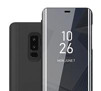 CADORABO Clear View Specchio con supporto Protezione 360 gradi Custodia per cellulare per Samsung Galaxy S9 PLUS, TORMALINA NERA