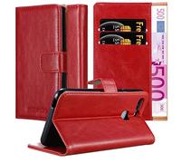 CADORABO con chiusura magnetica con stand e portacarte Cover per Huawei P9 PLUS, ROSSO VINACCIA