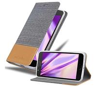 Cadorabo Custodia Libro per Motorola MOTO E4 in GRIGIO CHIARO MARRONE - con Vani di Carte, Funzione Stand e Chiusura Magnetica - Portafoglio Cover Case Wallet Book Etui Protezione