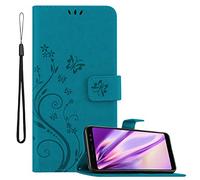 Cadorabo Custodia Libro per Samsung Galaxy A8 2018 in BLU FIORE - in Design di Fiore con Chiusura Magnetica, Funzione Stand e 3 Vani di Carte - Portafoglio Cover Case Wallet Book Etui Protezione