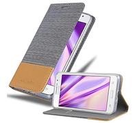 Cadorabo Custodia Libro per Samsung Galaxy Grand Prime in Grigio Chiaro Marrone - con Vani di Carte, Funzione Stand e Chiusura Magnetica - Portafoglio Cover Case Wallet Book Etui Protezione