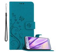 Cadorabo Custodia Libro per Samsung Galaxy J3 2017 in BLU FIORE - in Design di Fiore con Chiusura Magnetica, Funzione Stand e 3 Vani di Carte - Portafoglio Cover Case Wallet Book Etui Protezione