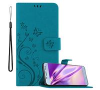 Cadorabo Custodia Libro per Samsung Galaxy J5 2017 in BLU FIORE - in Design di Fiore con Chiusura Magnetica, Funzione Stand e 3 Vani di Carte - Portafoglio Cover Case Wallet Book Etui Protezione
