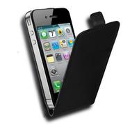 Cadorabo Custodia per Apple iPhone 4 / iPhone 4S in NERO CARBONE - Protezione in Stile Flip di Similpelle Fine - Case Cover Wallet Book Etui