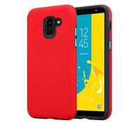 Cadorabo Custodia per Samsung Galaxy J6 2018 in ROSSO GAROFANO - Outdoor Cover in Design Triangle con Extra Presa Superficie Antiscivolo in Silicone e Plastica - Back Hard Case Bumper Antiurto Guscio