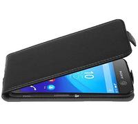 CADORABO design flip realizzato in similpelle testurizzata Cover per Sony Xperia M5, NERO PROFONDO