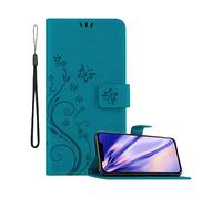 CADORABO design floreale con chiusura magnetica con stand e slot carte Cover per Apple iPhone 13 MINI, BLU FIORE