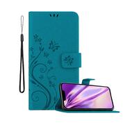 CADORABO design floreale con chiusura magnetica con stand e slot carte Cover per Apple iPhone 14, BLU FIORE