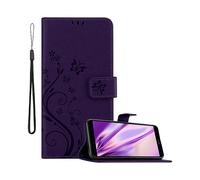 CADORABO design floreale con chiusura magnetica con stand e slot carte Cover per Honor 7A / Huawei Y6 PRIME 2018, LILLA SCURO FIORE