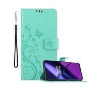 CADORABO design floreale con chiusura magnetica con stand e slot carte Cover per OnePlus 11 5G, TURCHESE FIORE