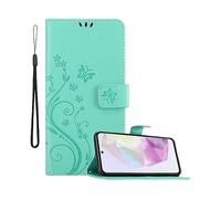 CADORABO design floreale con chiusura magnetica con stand e slot carte Cover per Samsung Galaxy A35, TURCHESE FIORE