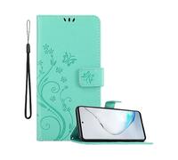 CADORABO design floreale con chiusura magnetica con stand e slot carte Cover per Samsung Galaxy A81 / NOTE 10 LITE / M60s, TURCHESE FIORE