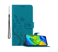 CADORABO design floreale con chiusura magnetica con stand e slot carte Cover per Xiaomi RedMi NOTE 9, BLU FIORE