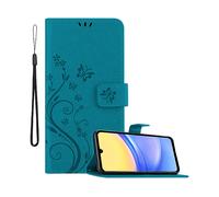 CADORABO design floreale con chiusura magnetica con stand e slot carte Custodia per cellulare per Samsung Galaxy A15, BLU FIORE