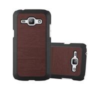 CADORABO effetto legno resistente a graffi e urti Custodia per cellulare per Samsung Galaxy J1 2015, WOODY CAFFÈ
