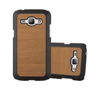 CADORABO effetto legno resistente a graffi e urti Custodia per cellulare per Samsung Galaxy J1 2015, WOODY MARRONE