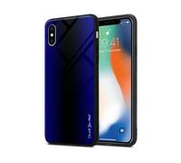 CADORABO in silicone TPU e retro in vetro temperato Cover per Apple iPhone X / XS, COBALTO VIOLA