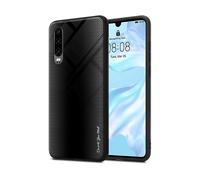 Cadorabo Custodia compatibile con Huawei P30 - Ottica a strisce in OPALE NERO - Coperchio protettivo in silicone TPU e retro in vetro temperato