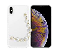 CADORABO in silicone TPU flessibile con catena da polso Cover per Apple iPhone XS MAX, Bianco con perle