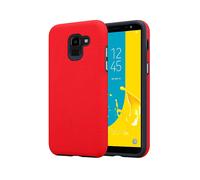 CADORABO Outdoor ibrido antiscivolo extra grip design a triangolo silicone e plastica Cover per Samsung Galaxy J6 2018, ROSSO GAROFANO