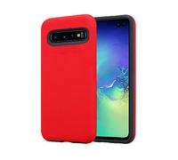 CADORABO Outdoor ibrido antiscivolo extra grip design a triangolo silicone e plastica Cover per Samsung Galaxy S10 PLUS, ROSSO GAROFANO