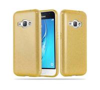 CADORABO Silicone TPU e Hard in design glitterato Custodia per cellulare per Samsung Galaxy J1 2016, POLVERE DI STELLE ORO