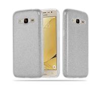 CADORABO Silicone TPU e Hard in design glitterato Custodia per cellulare per Samsung Galaxy J2 2016, POLVERE DI STELLE ARGENTO