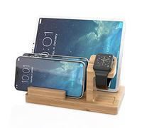 Cadorabo Stazione di Ricarica per Tutti Gli Smartphone, Smartwatch e Tablet con Multiporta USB - Integrata USB Hub Docking Station di Vero bambù Stazione di Carico Fatto di Bellissimo bambù