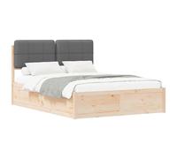 Cadre de Lit en Bois Massif avec Tête de Capitonnée Gris Foncé 135x190 cm, Structure Lit Plateforme avec Sommier à Lattes, Tête de Rembourrée Confortable et Réglable pour Moderne, Assemblage Facile