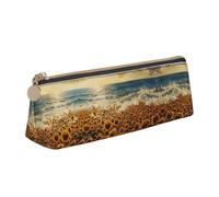 CADREWY Astuccio sottile con stampa di girasoli e mare, grande capacità, 20,3 x 5,6 x 6,1 cm, portapenne triangolare con cerniera