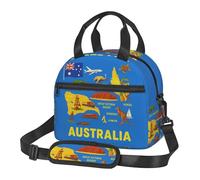 CADREWY Australia Map Icons Stampa Spaziosa Leggera Borsa per il Pranzo Isolata Eutilizzabile Tote Indietro Cerniera Tasca Pasti