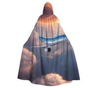 CADREWY Bella stampa di aeroplano cielo incantevole mantello con cappuccio lunghezza intera mantello unisex per Halloween Cosplay e tema