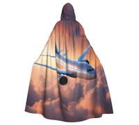 CADREWY Bella stampa di aeroplano cielo incantevole mantello con cappuccio lunghezza intera mantello unisex per Halloween Cosplay e tema