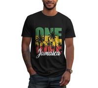 CADREWY Jamaica Palm Print Maglietta da uomo per tutti i giorni, casa, relax, viaggi, attività fisiche, girocollo, nero, XL