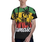 CADREWY Jamaica Palm Print - Maglietta estiva da uomo, morbida, traspirante, a maniche corte, casual, atletica, palestra, ufficio, Nero, L
