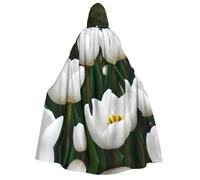 CADREWY Mantello con tulipani bianchi e stampa floreale, comodo mantello per adulti con cappuccio, mantello per uomini e donne, cosplay, carnevale, feste a tema