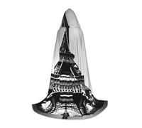 CADREWY Mantello nero con cappuccio con stampa della Torre Eiffel di Parigi, unisex, costume gotico, carnevale, feste a tema vampiro