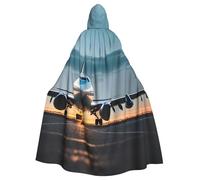 CADREWY Mantello unisex con cappuccio a figura intera con stampa di aeroplano nella sera, per Halloween, cosplay e tema