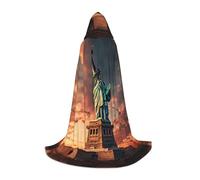 CADREWY Statua della Libertà in Nyc Stampa Mantello con Cappuccio Unisex Costume Gotico Carnevale Feste a Tema Vampiro Decorazione Festiva