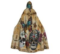 CADREWY Sugar Skulls - Mantello unisex con cappuccio e stampa di farfalle, per Halloween, cosplay e temi